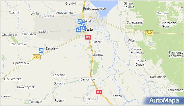 mapa Małków gmina Warta, Małków gmina Warta na mapie Targeo