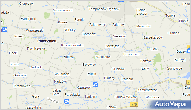 mapa Małoszów gmina Skalbmierz, Małoszów gmina Skalbmierz na mapie Targeo