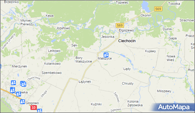 mapa Małszyce gmina Ciechocin, Małszyce gmina Ciechocin na mapie Targeo
