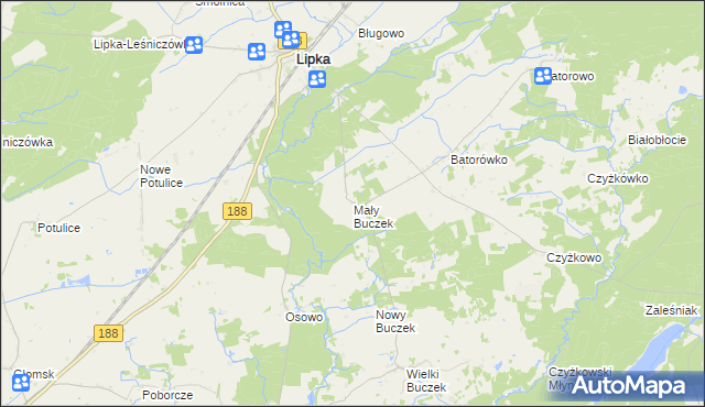 mapa Mały Buczek gmina Lipka, Mały Buczek gmina Lipka na mapie Targeo