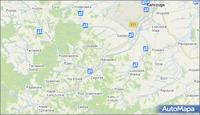 mapa Manasterz gmina Jawornik Polski, Manasterz gmina Jawornik Polski na mapie Targeo