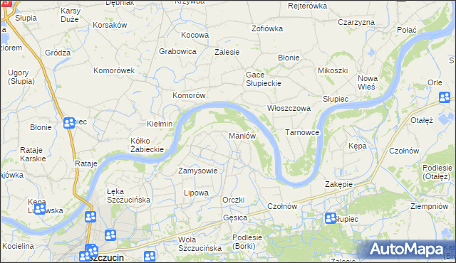 mapa Maniów gmina Szczucin, Maniów gmina Szczucin na mapie Targeo