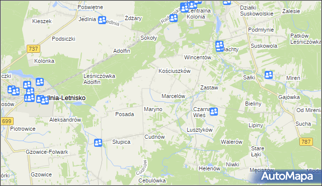 mapa Marcelów gmina Pionki, Marcelów gmina Pionki na mapie Targeo