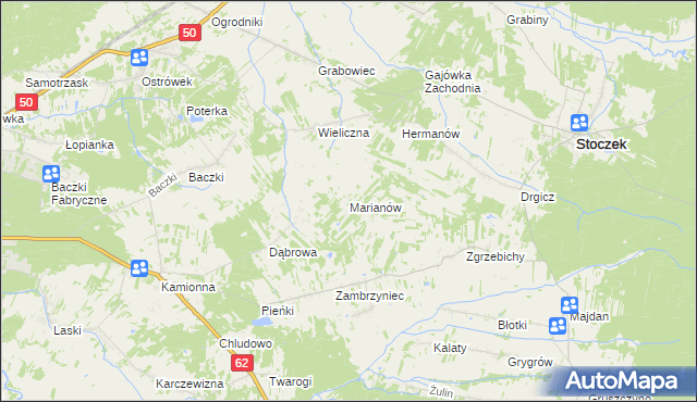 mapa Marianów gmina Stoczek, Marianów gmina Stoczek na mapie Targeo
