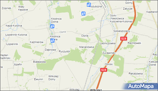 mapa Marianówka gmina Wilkołaz, Marianówka gmina Wilkołaz na mapie Targeo