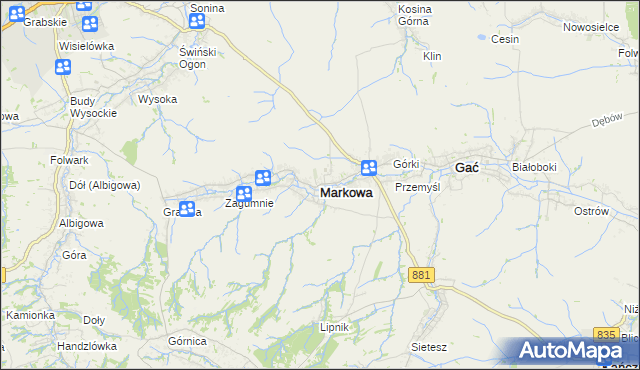 mapa Markowa, Markowa na mapie Targeo