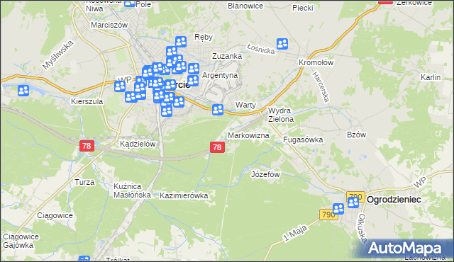 mapa Markowizna gmina Ogrodzieniec, Markowizna gmina Ogrodzieniec na mapie Targeo