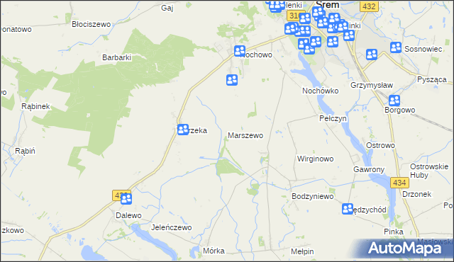 mapa Marszewo gmina Śrem, Marszewo gmina Śrem na mapie Targeo