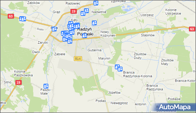 mapa Marynin gmina Radzyń Podlaski, Marynin gmina Radzyń Podlaski na mapie Targeo