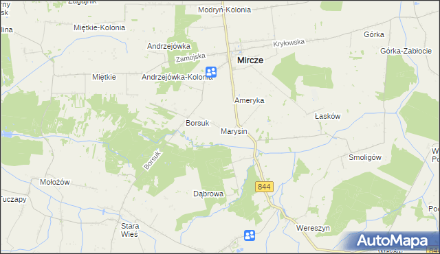 mapa Marysin gmina Mircze, Marysin gmina Mircze na mapie Targeo