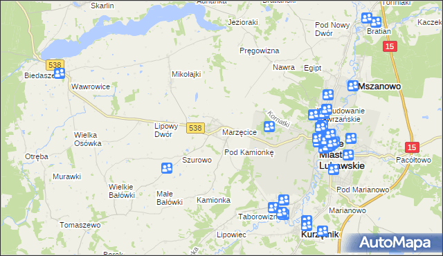 mapa Marzęcice gmina Kurzętnik, Marzęcice gmina Kurzętnik na mapie Targeo