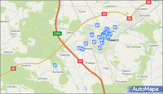 mapa Masłowo gmina Rawicz, Masłowo gmina Rawicz na mapie Targeo