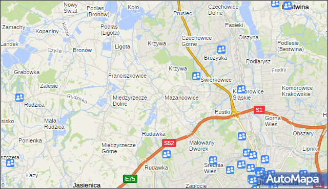 mapa Mazańcowice, Mazańcowice na mapie Targeo