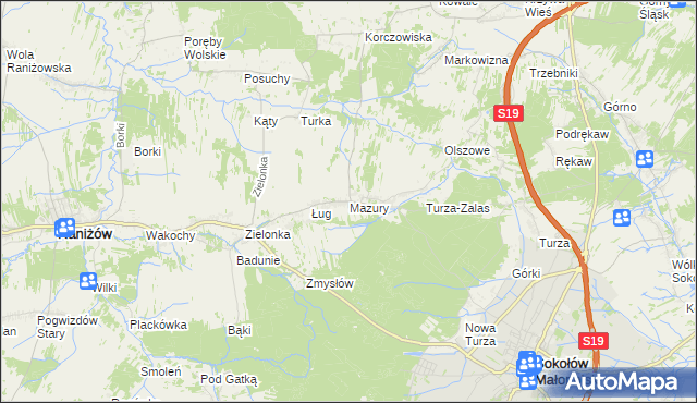 mapa Mazury gmina Raniżów, Mazury gmina Raniżów na mapie Targeo