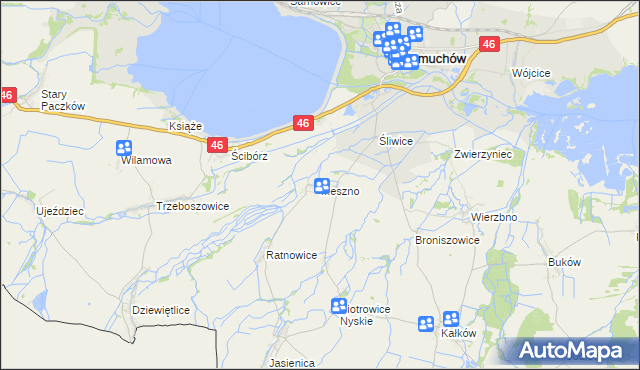 mapa Meszno gmina Otmuchów, Meszno gmina Otmuchów na mapie Targeo