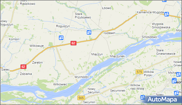 mapa Miączyn gmina Czerwińsk nad Wisłą, Miączyn gmina Czerwińsk nad Wisłą na mapie Targeo