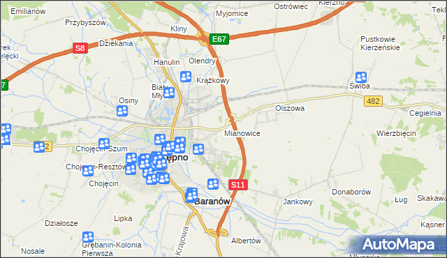 mapa Mianowice gmina Kępno, Mianowice gmina Kępno na mapie Targeo