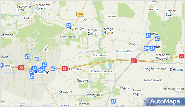 mapa Michałów gmina Brzeziny, Michałów gmina Brzeziny na mapie Targeo