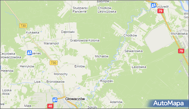 mapa Michałów gmina Głowaczów, Michałów gmina Głowaczów na mapie Targeo