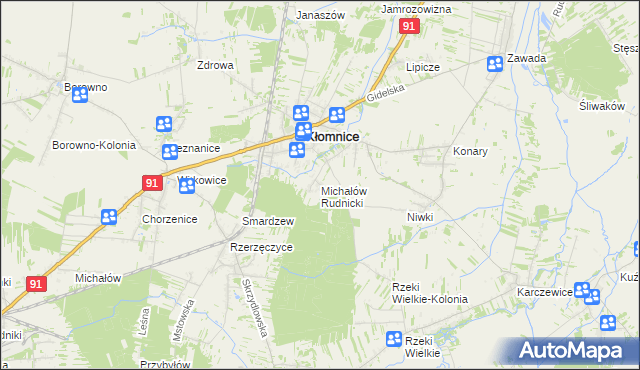mapa Michałów gmina Kłomnice, Michałów gmina Kłomnice na mapie Targeo