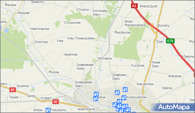 mapa Michałów gmina Kutno, Michałów gmina Kutno na mapie Targeo