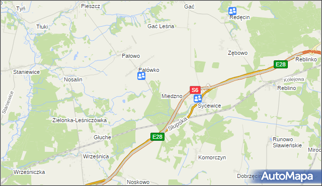 mapa Miedzno gmina Kobylnica, Miedzno gmina Kobylnica na mapie Targeo