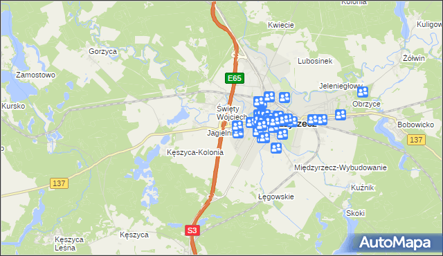 mapa Międzyrzecz powiat międzyrzecki, Międzyrzecz powiat międzyrzecki na mapie Targeo