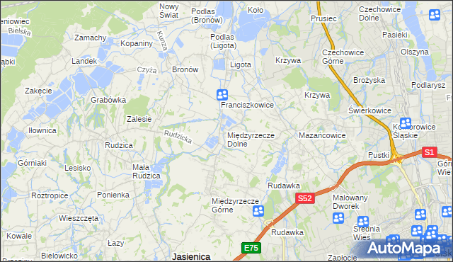 mapa Międzyrzecze Dolne, Międzyrzecze Dolne na mapie Targeo