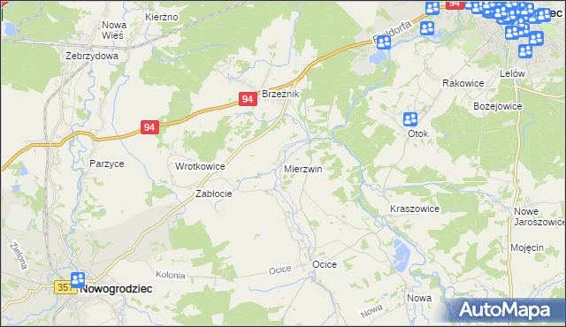 mapa Mierzwin gmina Bolesławiec, Mierzwin gmina Bolesławiec na mapie Targeo