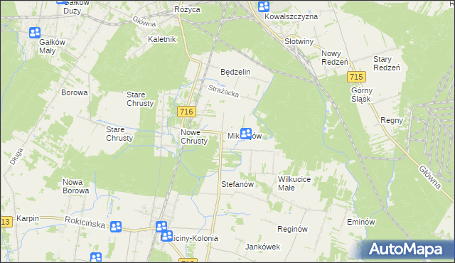 mapa Mikołajów gmina Rokiciny, Mikołajów gmina Rokiciny na mapie Targeo