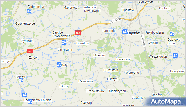 mapa Milanów gmina Chynów, Milanów gmina Chynów na mapie Targeo