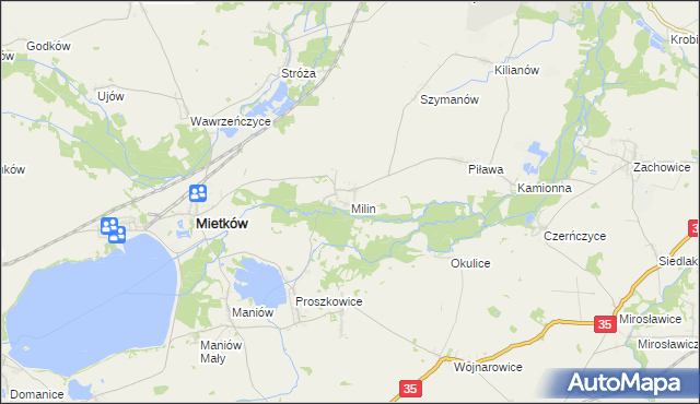 mapa Milin gmina Mietków, Milin gmina Mietków na mapie Targeo