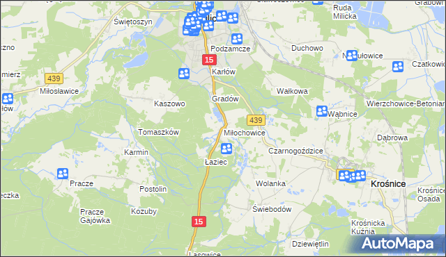 mapa Miłochowice, Miłochowice na mapie Targeo