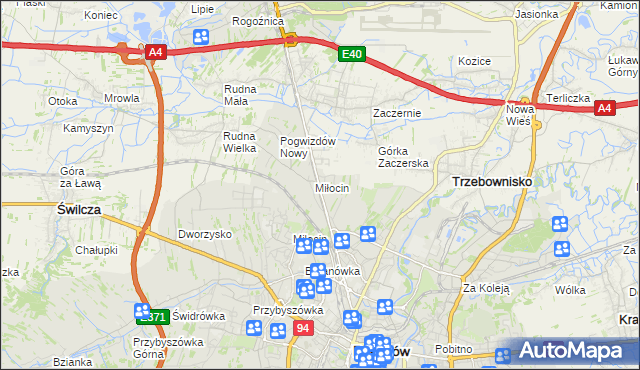 mapa Miłocin gmina Głogów Małopolski, Miłocin gmina Głogów Małopolski na mapie Targeo