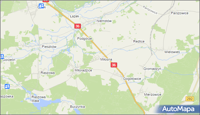 mapa Miłosna gmina Lubin, Miłosna gmina Lubin na mapie Targeo