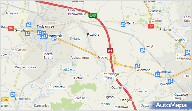 mapa Mirocin, Mirocin na mapie Targeo