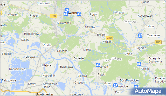mapa Mirów gmina Alwernia, Mirów gmina Alwernia na mapie Targeo