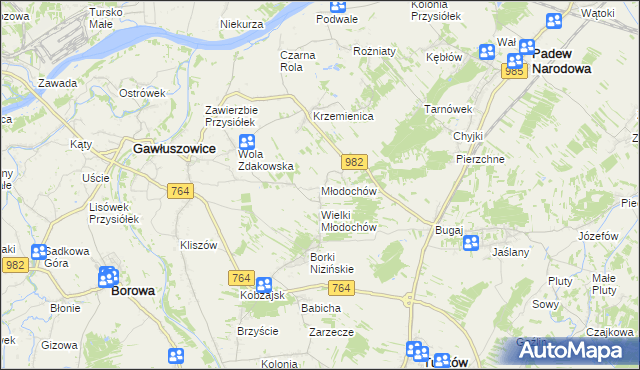 mapa Młodochów gmina Gawłuszowice, Młodochów gmina Gawłuszowice na mapie Targeo