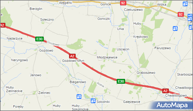 mapa Młodziejewice, Młodziejewice na mapie Targeo