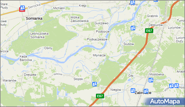 mapa Młynarze gmina Zabrodzie, Młynarze gmina Zabrodzie na mapie Targeo