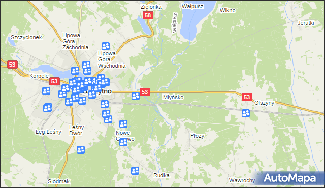 mapa Młyńsko gmina Szczytno, Młyńsko gmina Szczytno na mapie Targeo