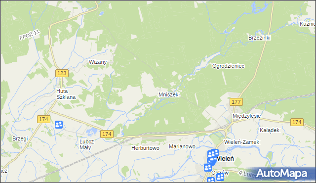 mapa Mniszek gmina Wieleń, Mniszek gmina Wieleń na mapie Targeo