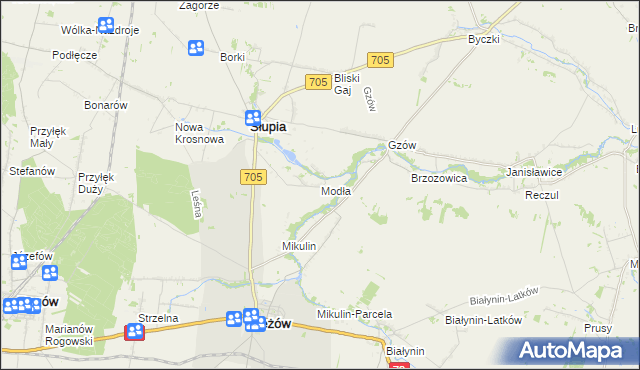 mapa Modła gmina Słupia, Modła gmina Słupia na mapie Targeo