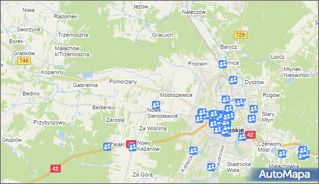 mapa Modliszewice, Modliszewice na mapie Targeo