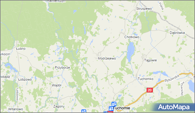 mapa Modrzejewo gmina Tuchomie, Modrzejewo gmina Tuchomie na mapie Targeo