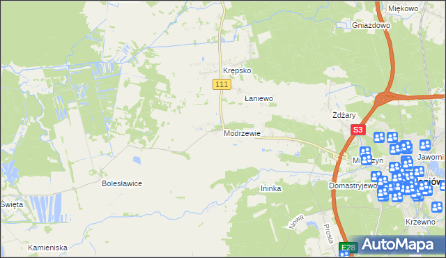 mapa Modrzewie gmina Goleniów, Modrzewie gmina Goleniów na mapie Targeo