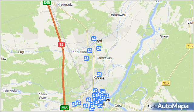 mapa Modrzyca, Modrzyca na mapie Targeo