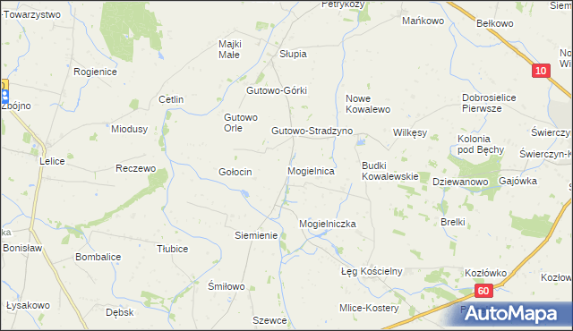 mapa Mogielnica gmina Drobin, Mogielnica gmina Drobin na mapie Targeo