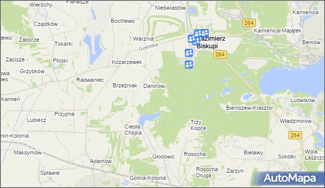 mapa Mokra gmina Kazimierz Biskupi, Mokra gmina Kazimierz Biskupi na mapie Targeo