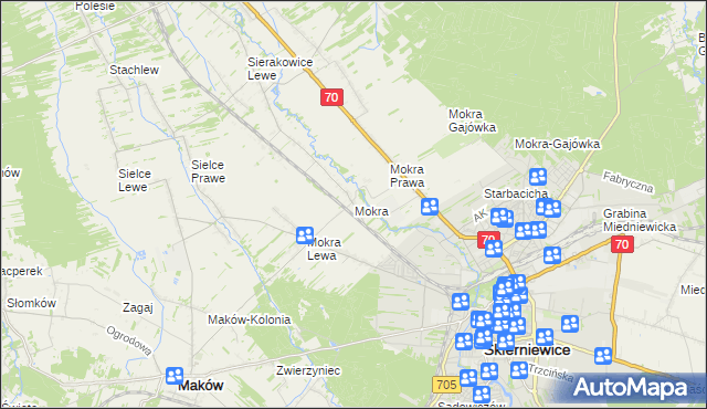 mapa Mokra gmina Skierniewice, Mokra gmina Skierniewice na mapie Targeo